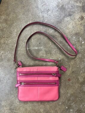 Coach Pink Leather Crossbody Bag - Two-Zip Design